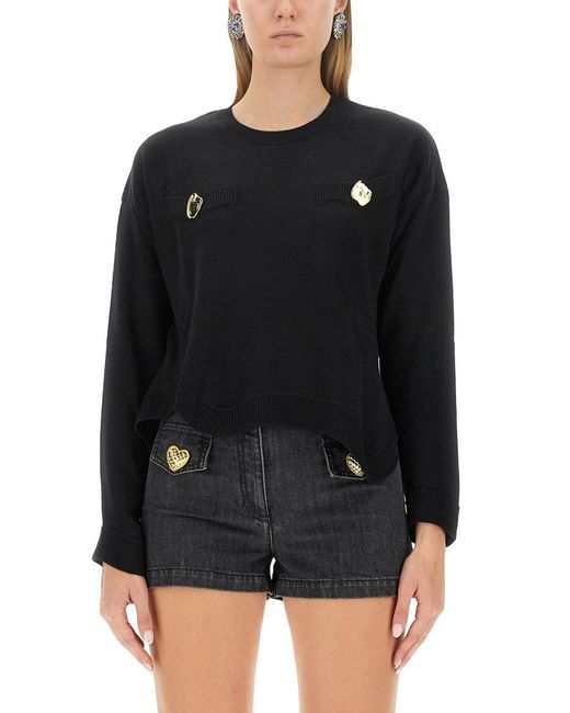 Moschino Black Cropped Wool Jersey Sweater
