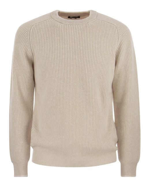 Peserico Natural Crew Neck Sweater In Wool And Cashmere