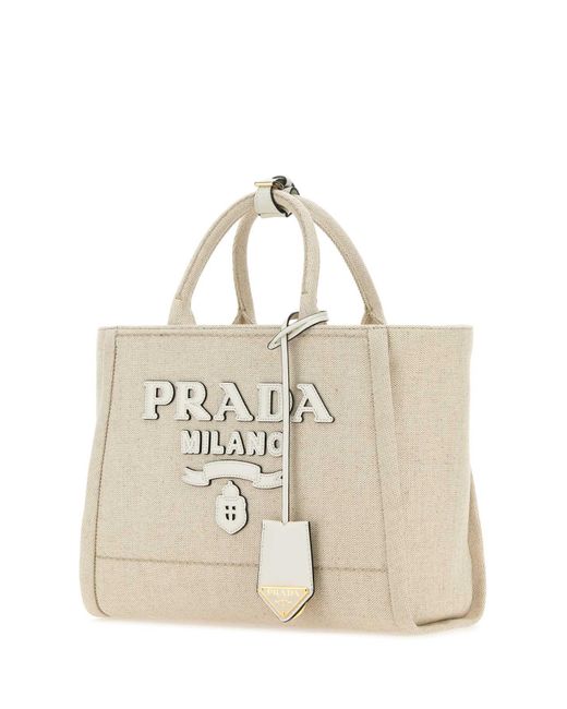 Prada Natural Sand Canvas Shopping Bag