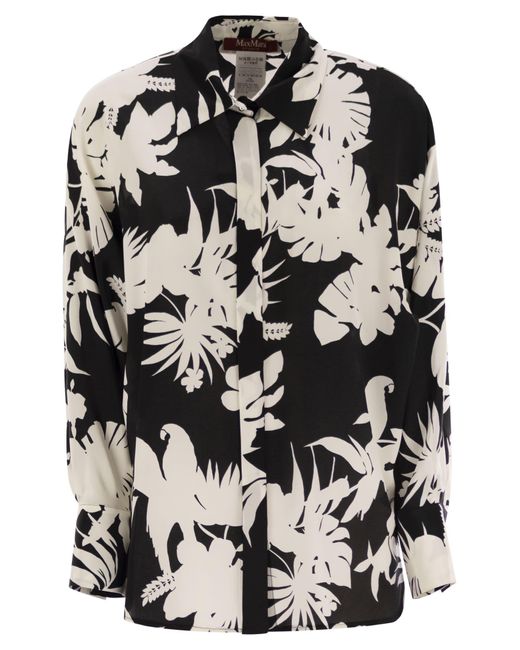 Max Mara Black Arpe -Hemd in gemustertem Crepe de Chine