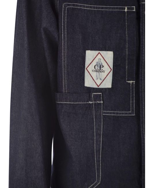 C P Company Blue Cotton Denim Jacket for men