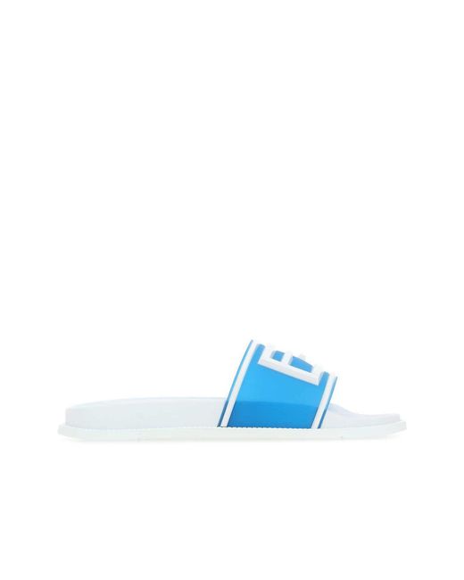 Fendi Blue Rubber Logo Slides for men