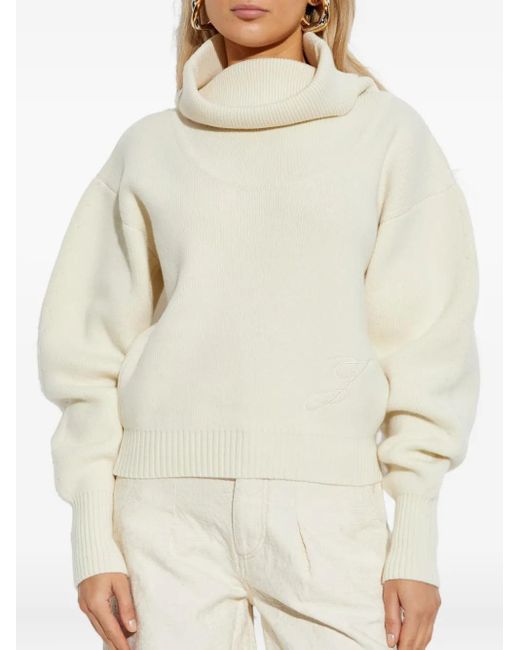 Jacquemus White Wool-Cashmere Blend Sweater With Voluminous Sleeves
