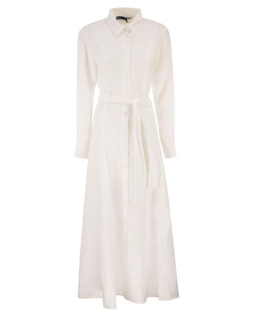 Polo Ralph Lauren White Long Linen Shirt Dress With Belt