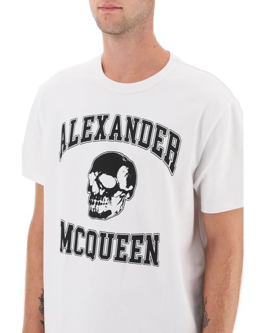 Alexander McQueen T -Shirt mit Uni -Logo und Schädeldruck in White für Herren