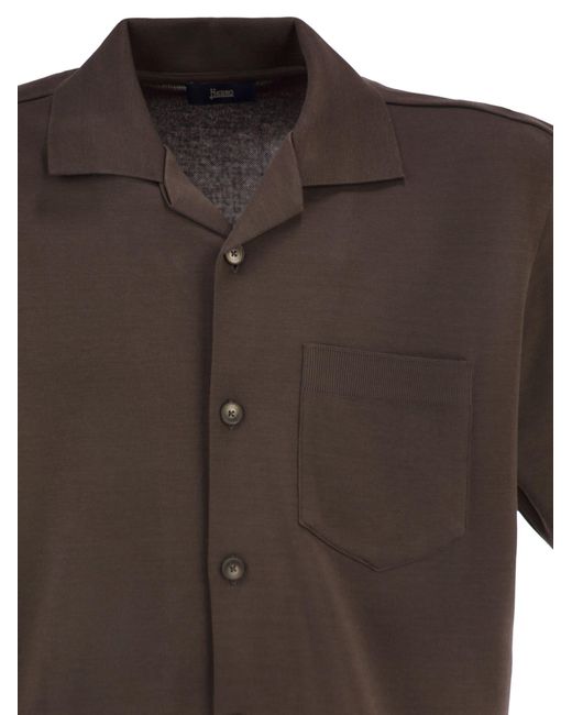 Herno Brown Cotton Jersey Shirt With Chest Pocket for men
