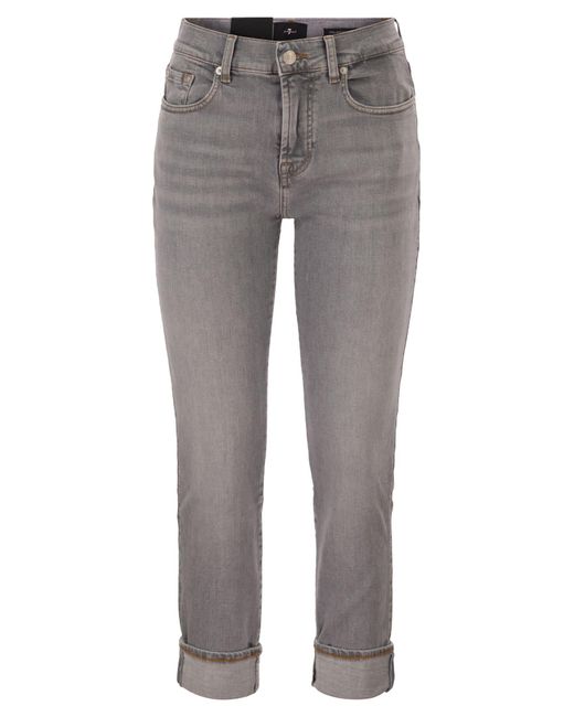 7 For All Mankind Gray Relaxed Skinny Cropped Slim Illusion Stretch Denim Jeans