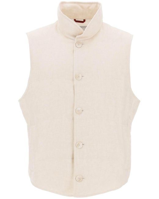 Sans manches veste en lin, Brunello Cucinelli pour homme en coloris White