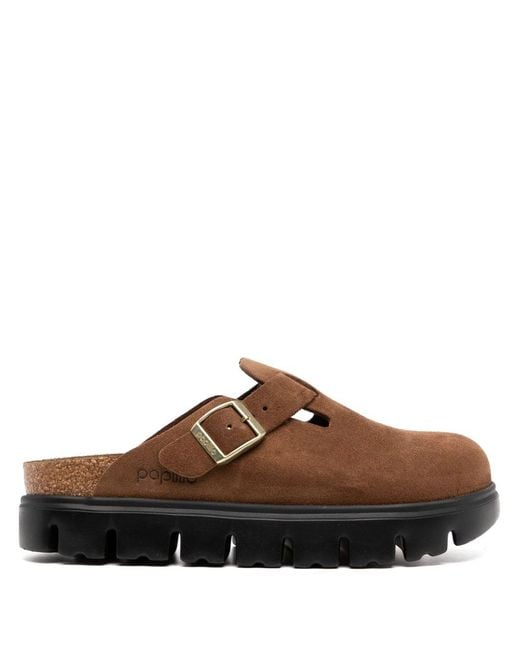Birkenstock Brown Boston Chunky Suede Leather Slippers