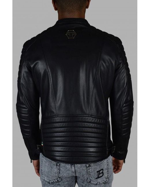 Philipp Plein Black Quilted Leather Biker Jacket