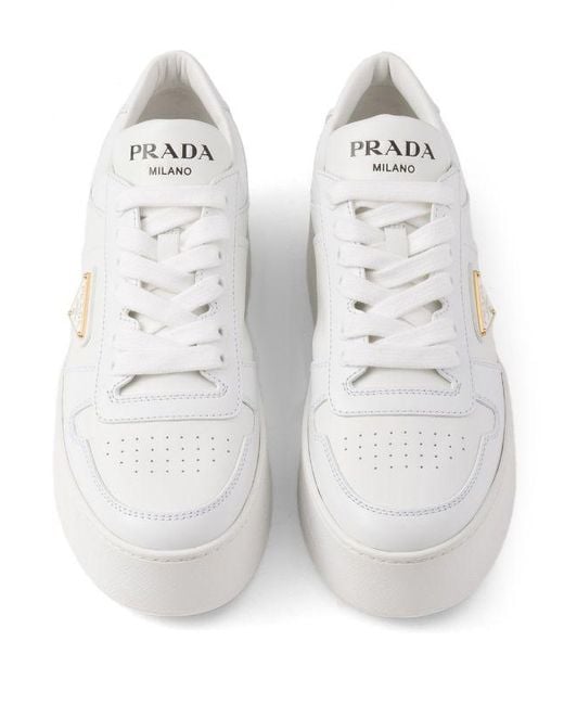 Prada White Downtown Bold Leather Sneakers