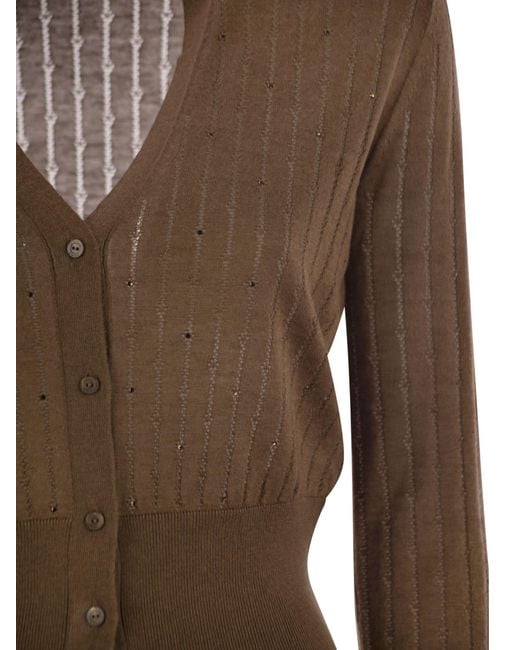Max Mara Brown Nogara Wool And Silk Cardigan With Sequins