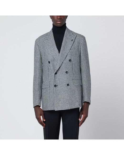 Tagliatore Gray Houndstooth Double Breasted Jacket for men