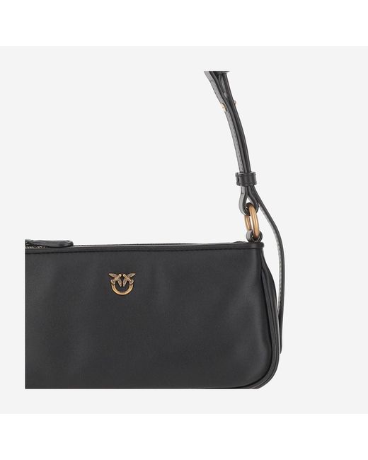 Pinko Black Mini Half Moon Baguette Ledertasche mit Logo