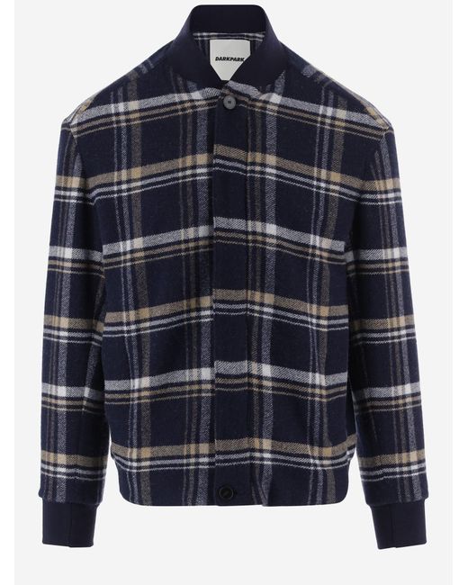 DARKPARK Blue Wool And Cashmere Jacket With Check Pattern