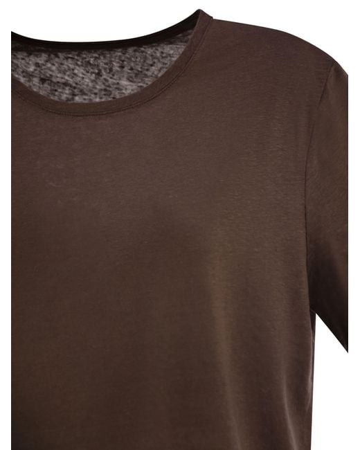 Majestic Brown Linen Crew-Neck T-Shirt