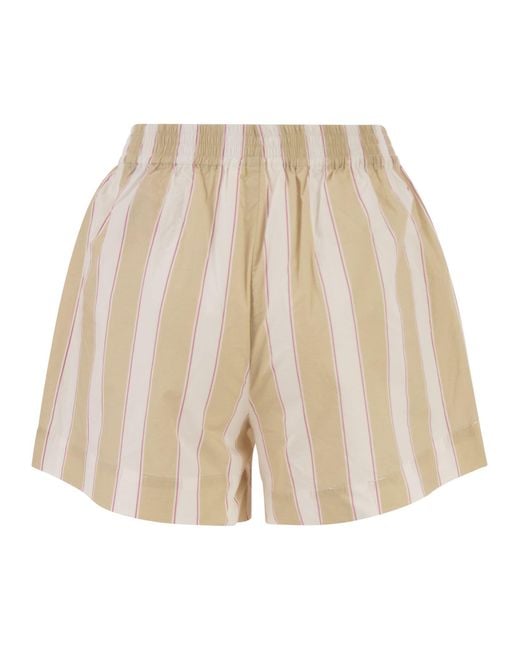 Mc2 Saint Barth Natural Meave Striped Cotton Shorts