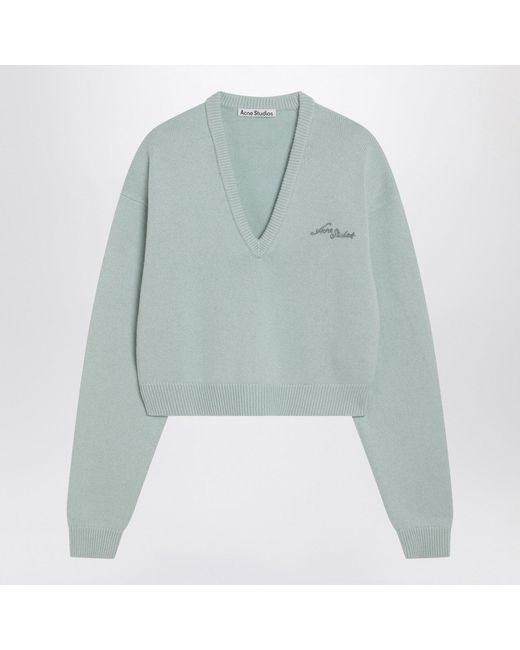Acne Blue Faded Mint Wool V-Neck Sweater