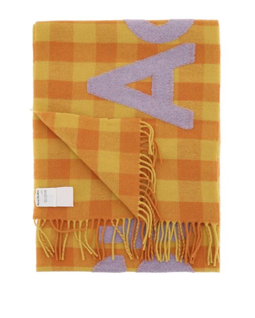 Écharpe à logo à carreaux Acne pour homme en coloris Orange
