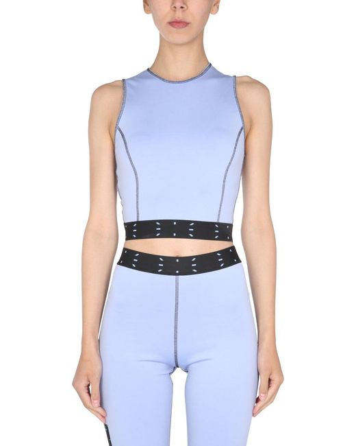 McQ Alexander McQueen Blue Solid Crew Neck Top