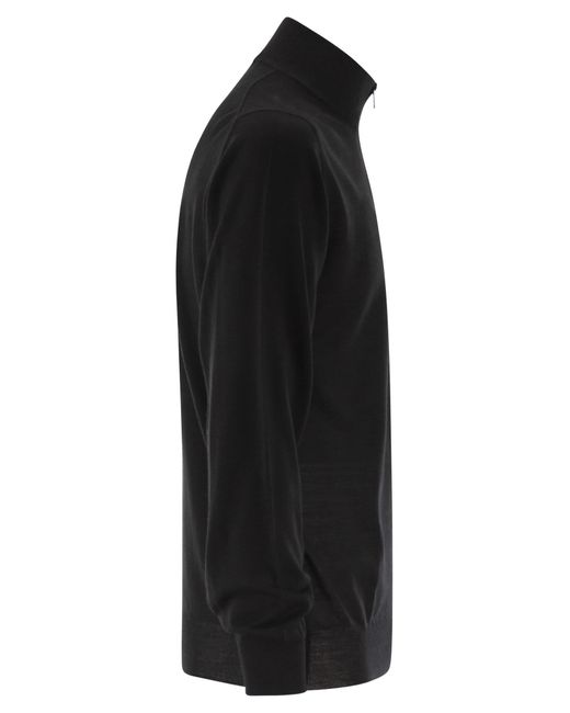 Fedeli Black Favonio Superfine Wool Half Zip Sweater for men