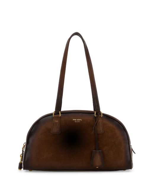 Prada Brown Suede Medium Bowling Shoulder Bag