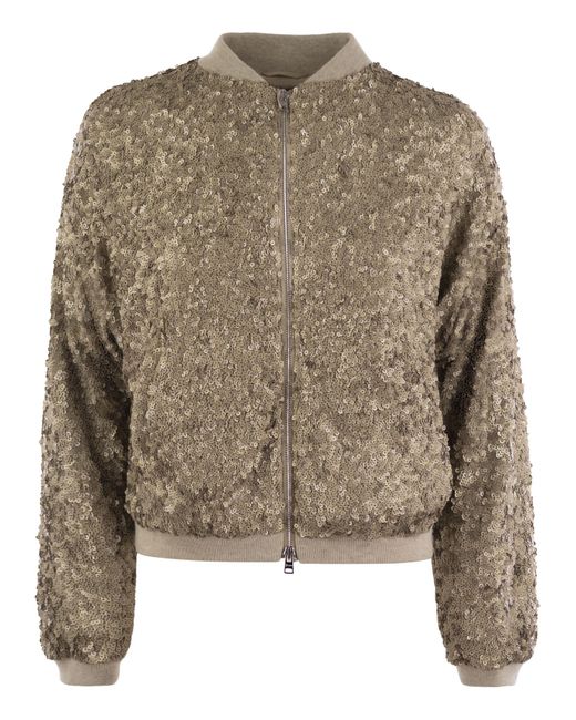 Herno Brown Bomber Jacket With Sequins