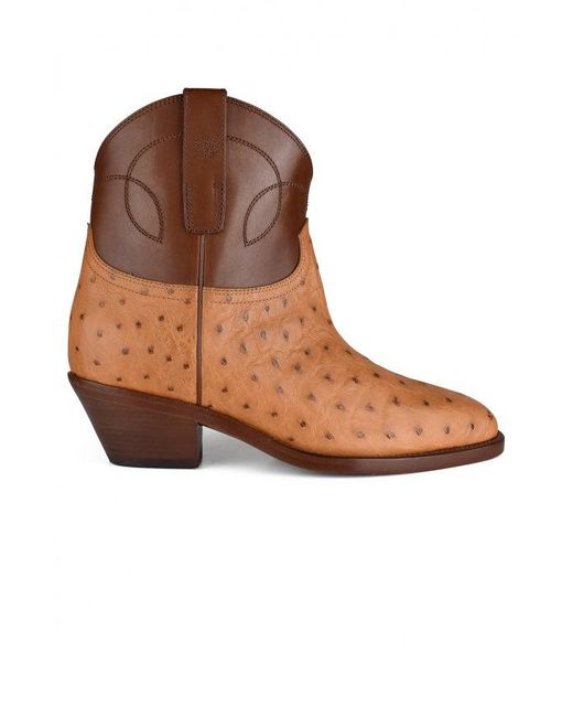 Ralph Lauren Brown Almond Toe Cowboy Ostrich Leather Boots