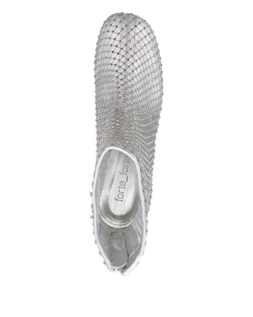 Forte_forte White Strass Mesh Chic Anckle Boots