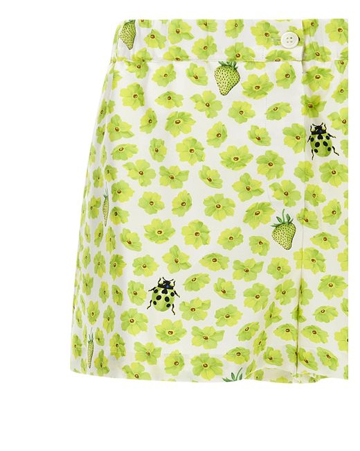 Versace Yellow Silk Twill Shorts With Strawberry Garden Print
