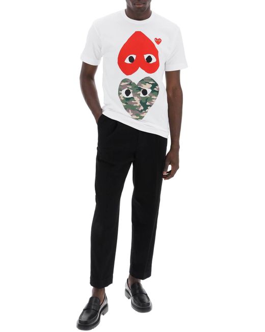 COMME DES GARÇONS PLAY Red Round Neck T Shirt With Double Heart Print