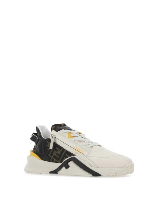 Fendi Multicolor Flow Vitello Leather & Tonal Logo Jacquard Sneakers for men