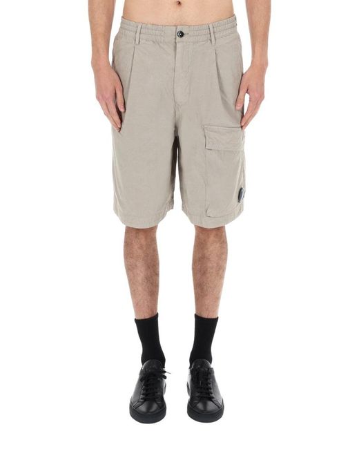 C P Company Gray Shorts Cargo Con Patch Logo for men