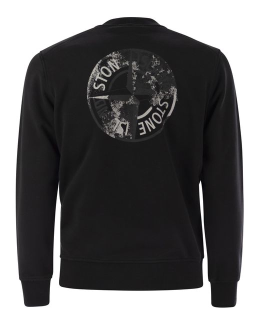 Stone Island Black Crewneck Sweatshirt With Institutional Five Print for men