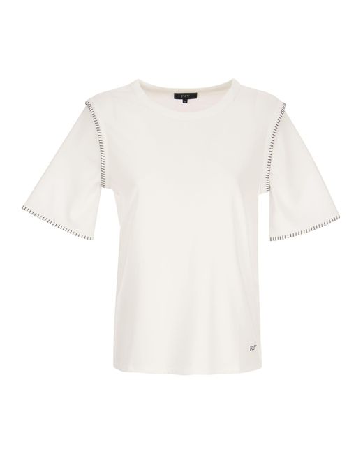 Fay White T Shirt With Contrast Stitching