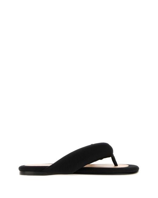 Carven Black Satin Thong Slippers