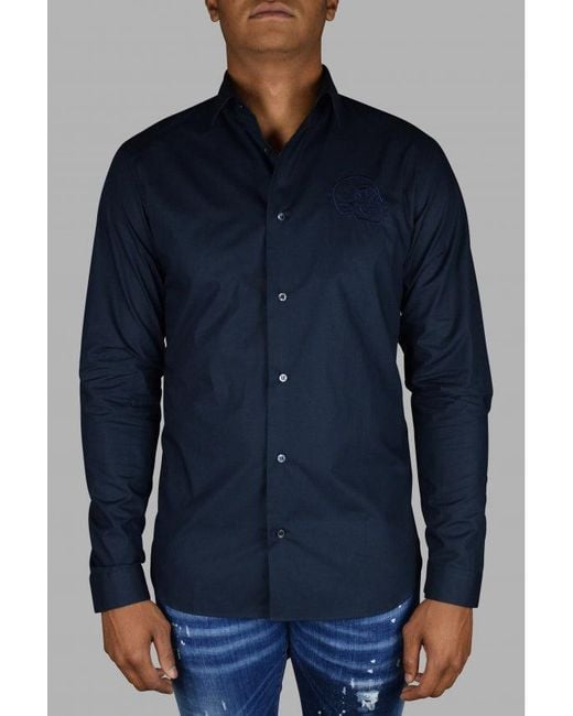 Philipp Plein Blue Cut Ls Skull Shirt for men