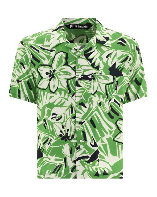 Palm Angels Green "macro Hibiscus" Shirt for men