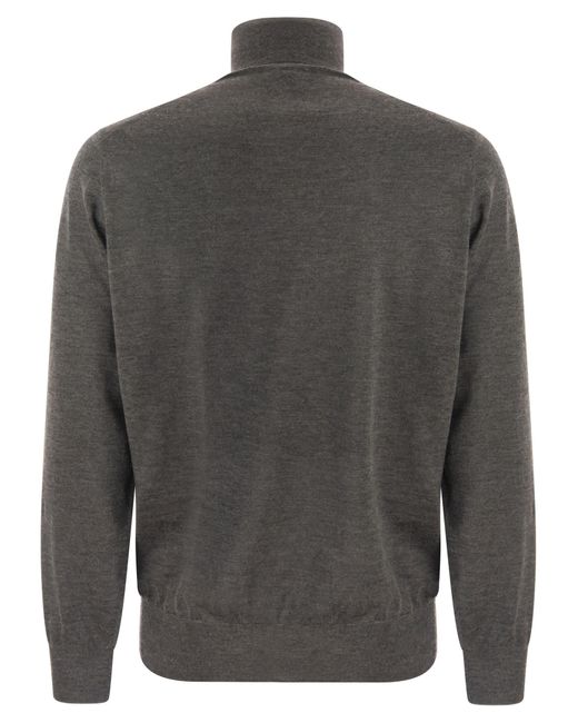 Brunello Cucinelli Gray Lightweight Turtleneck Sweater In Cashmere And Silk for men