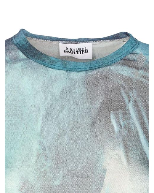 Jean Paul Gaultier Blue Baby Mesh T-Shirt With "Water" Print
