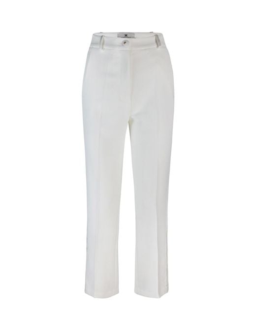 Elisabetta Franchi White Smoking Crêpe Trousers With Satin Bands