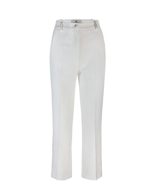 Pantaloni Fumer à Crêpe Con Bande à Raso Elisabetta Franchi en coloris White