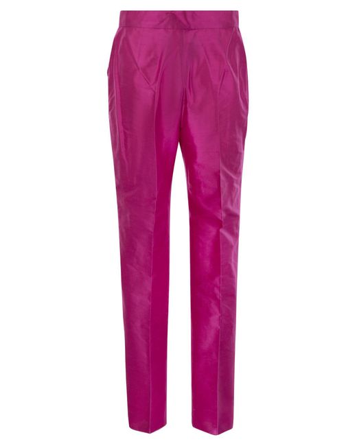 Max Mara Studio Pink Valanga Straight Silk Shantung Trousers