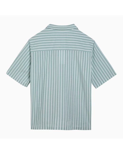 Maison Kitsuné Blue Maison Kitsuné Short Sleeved Striped Cotton Shirt for men
