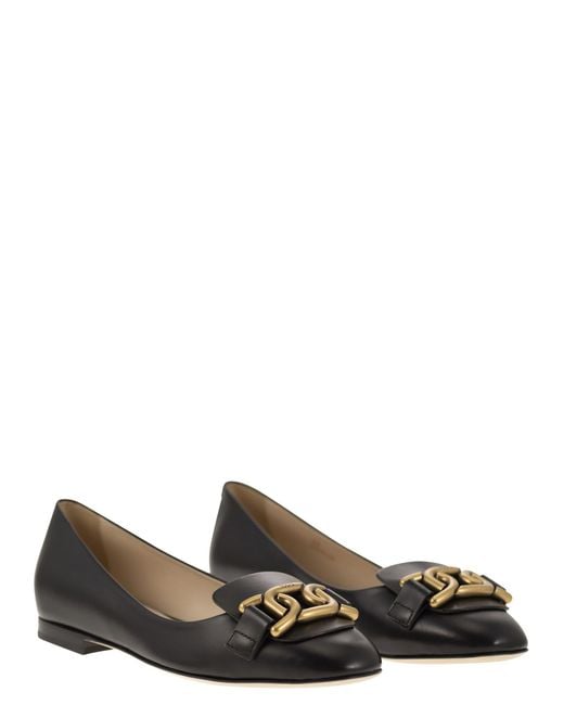 Tod's Black Leather Ballerina With Accessory