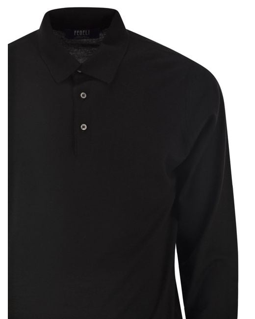 Fedeli Black Virgin Wool Polo Shirt for men