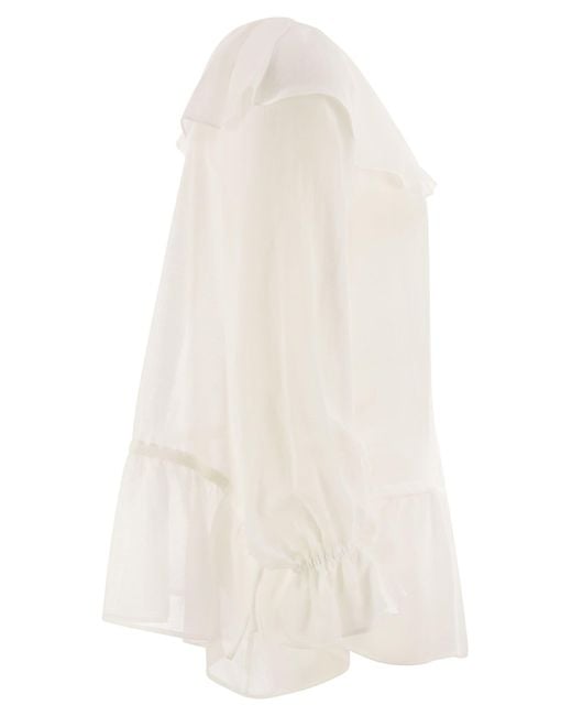 Weekend by Maxmara White Astro1234 Viskose und Leinen Gaze Bluse