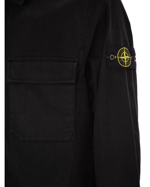 Stone Island Black Regular Fit Overshirt With Concealed Zip for men