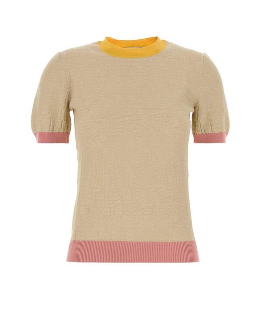 Fendi Brown Sand Cotton Blend Sweater