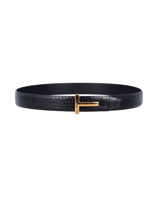 Tom Ford Blue Croc-embossed Leather T Buckle Belt for men